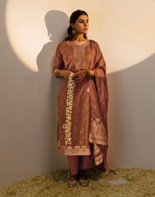 Silk Woven Straight 3 Piece Kurta Set