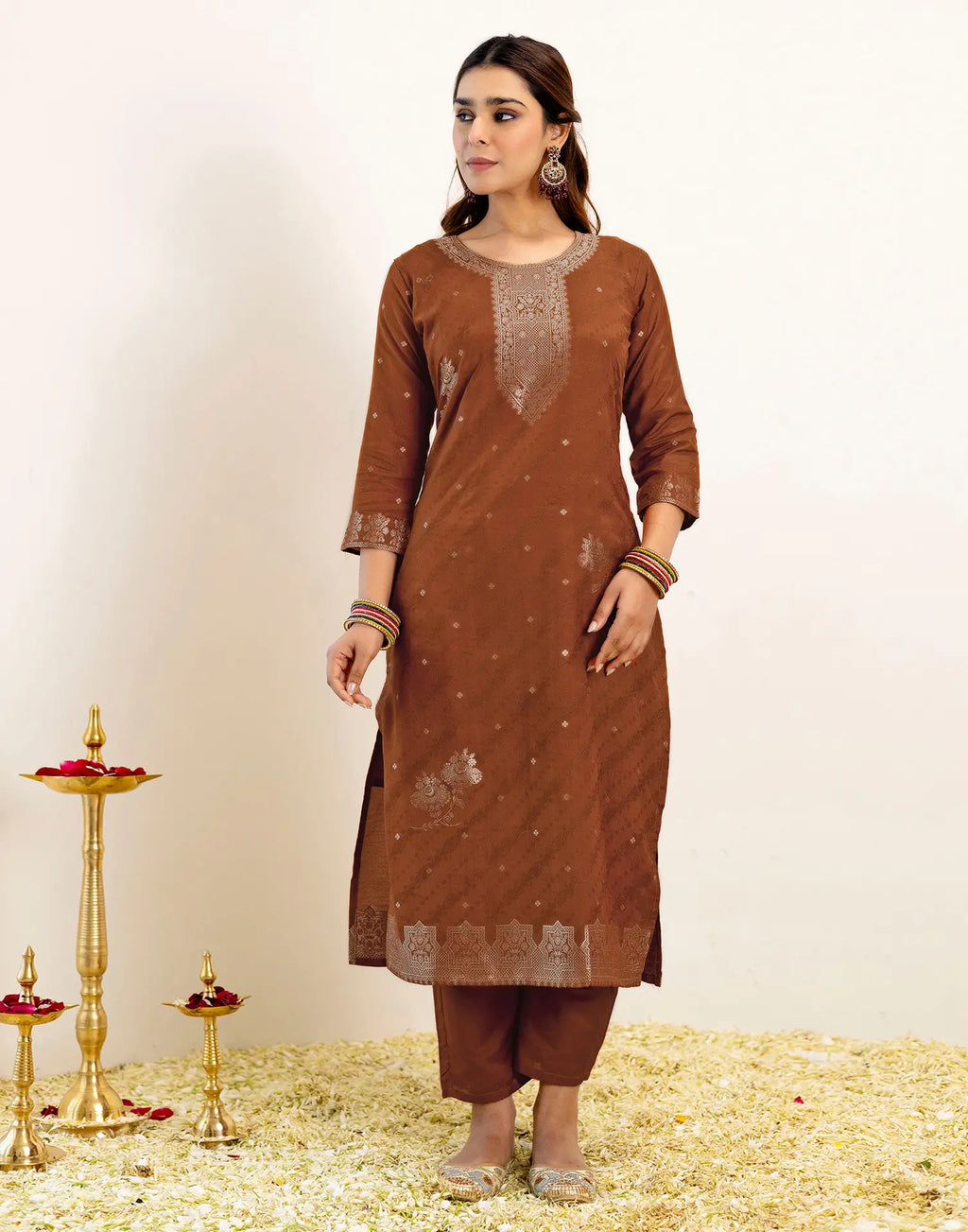 Silk Woven Straight 3 Piece Kurta Set