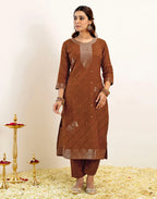 Silk Woven Straight 3 Piece Kurta Set