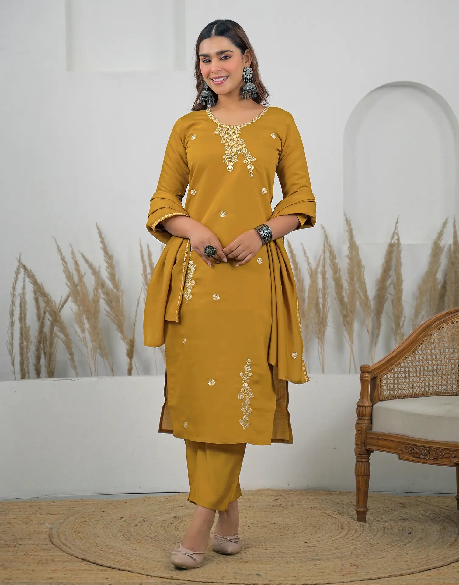 Silk Sequins Work Straight 3 Piece Kurta Set