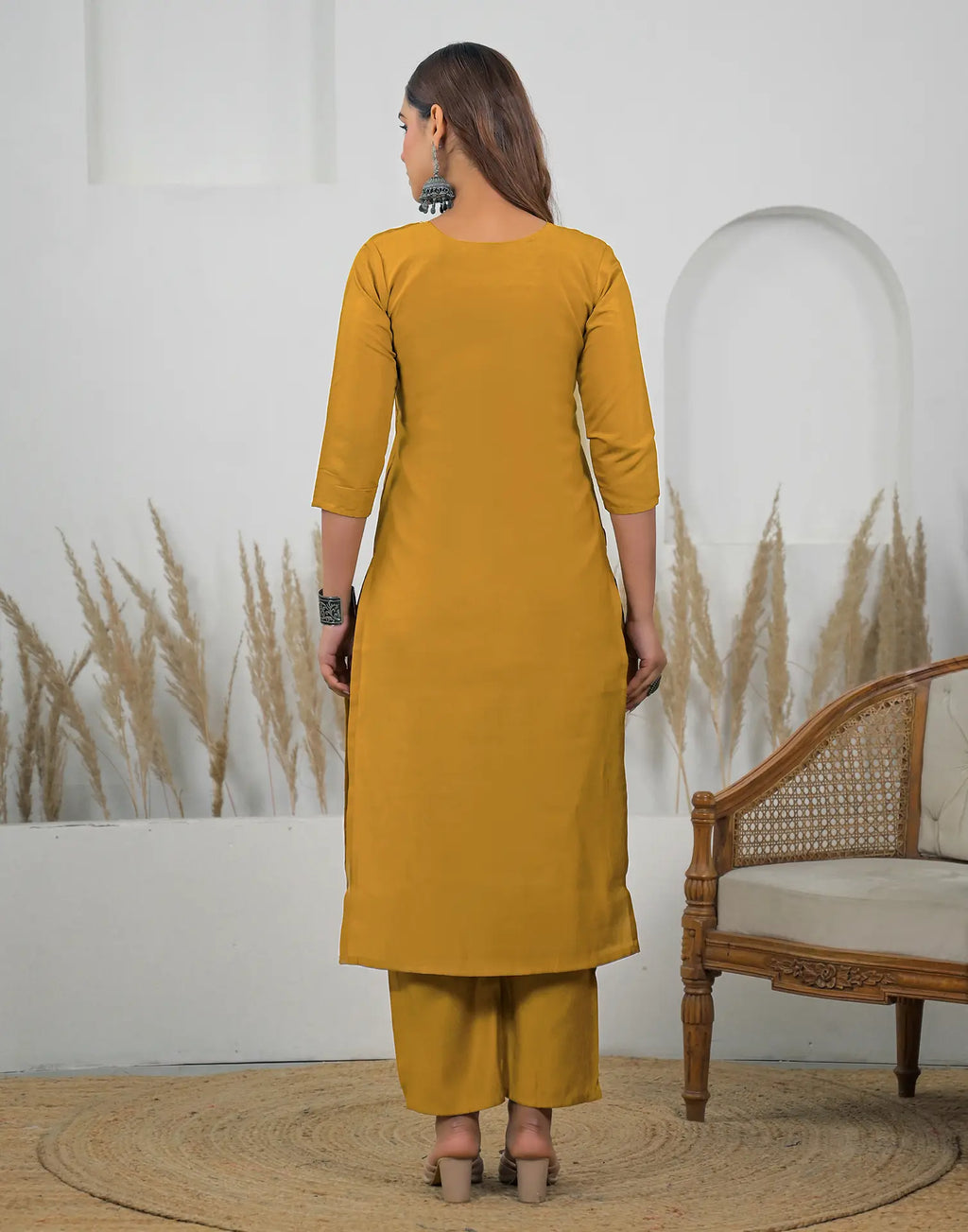 Silk Sequins Work Straight 3 Piece Kurta Set
