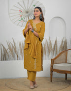 Silk Sequins Work Straight 3 Piece Kurta Set