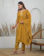 Silk Sequins Work Straight 3 Piece Kurta Set