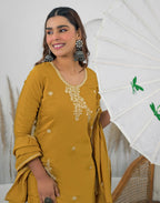 Silk Sequins Work Straight 3 Piece Kurta Set