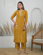 Silk Sequins Work Straight 3 Piece Kurta Set