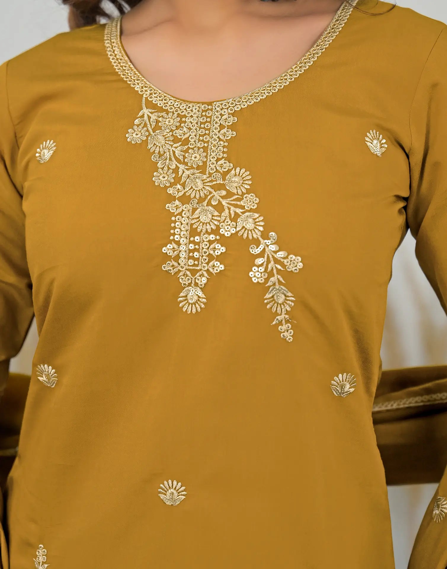 Silk Sequins Work Straight 3 Piece Kurta Set