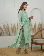 Silk Sequins Work Straight 3 Piece Kurta Set