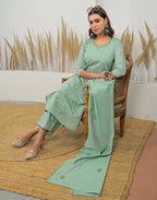 Silk Sequins Work Straight 3 Piece Kurta Set