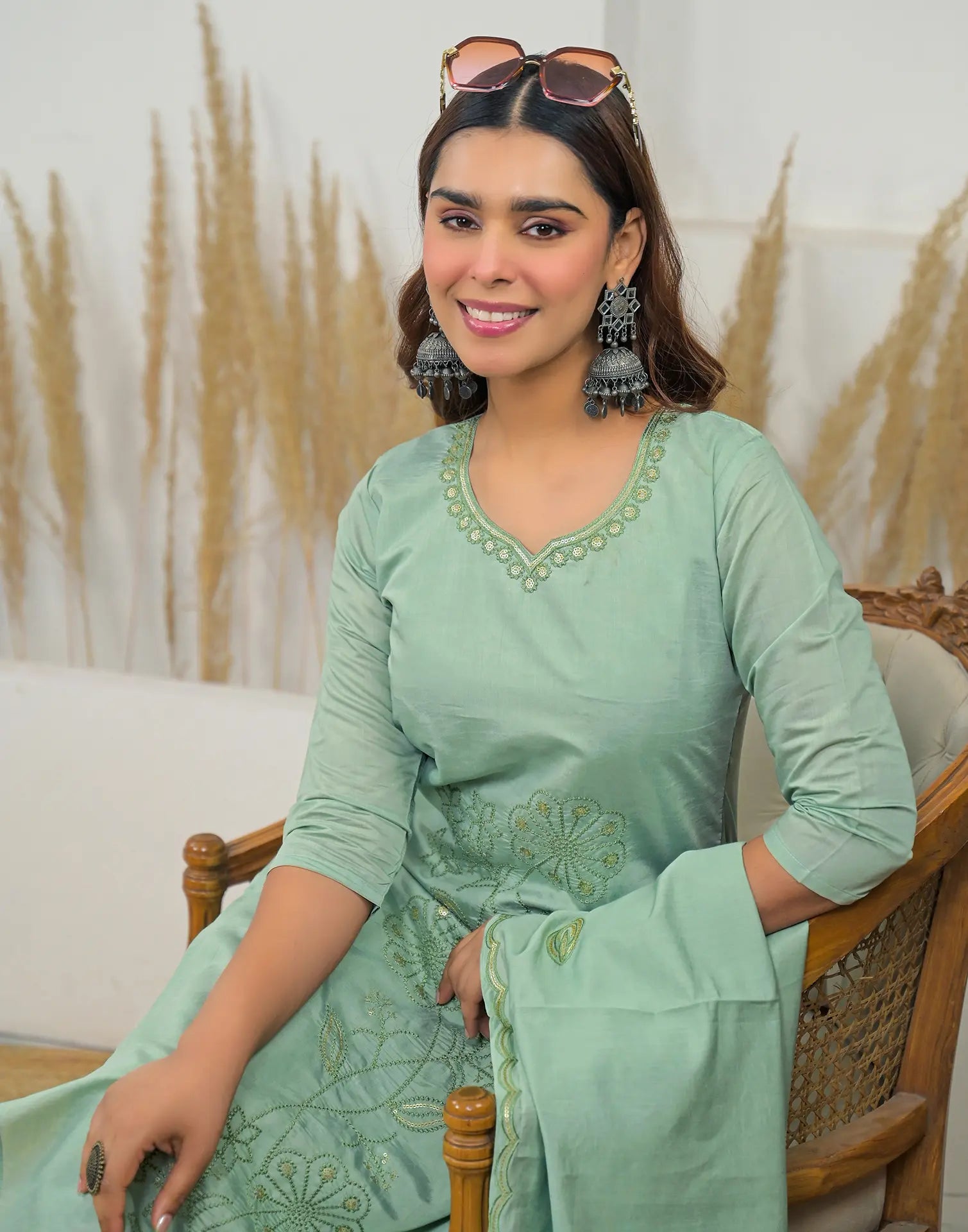 Silk Sequins Work Straight 3 Piece Kurta Set