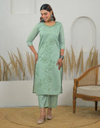 Silk Sequins Work Straight 3 Piece Kurta Set
