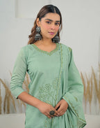 Silk Sequins Work Straight 3 Piece Kurta Set