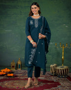 Silk Sequins Work Straight 3 Piece Kurta Set