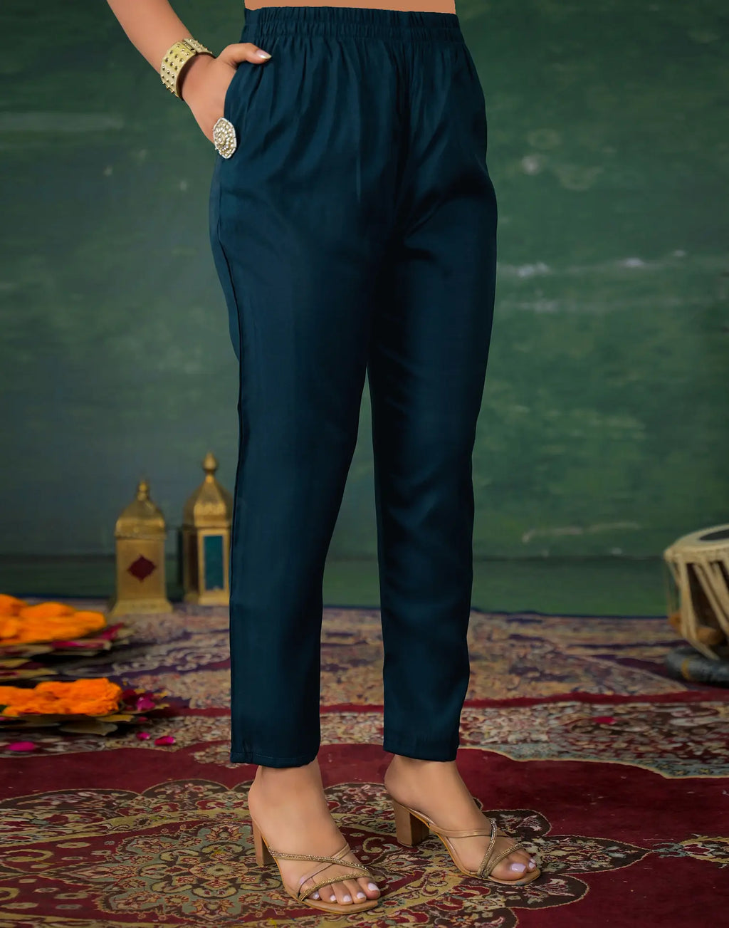 Silk Sequins Work Straight 3 Piece Kurta Set