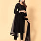 Black Rayon Straight Kurta Set with Sequence Embroidery under 1000