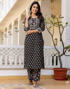Skylee Viscose Rayon Printed Straight 3 Piece Kurta Set For Woman
