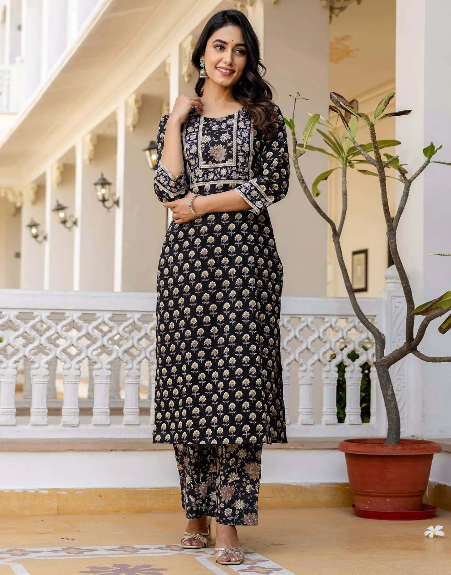 Cotton Printed Straight Kurta with Pant & Dupatta