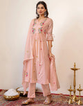 Chanderi Embroidered A-line 3 Piece Kurta Set