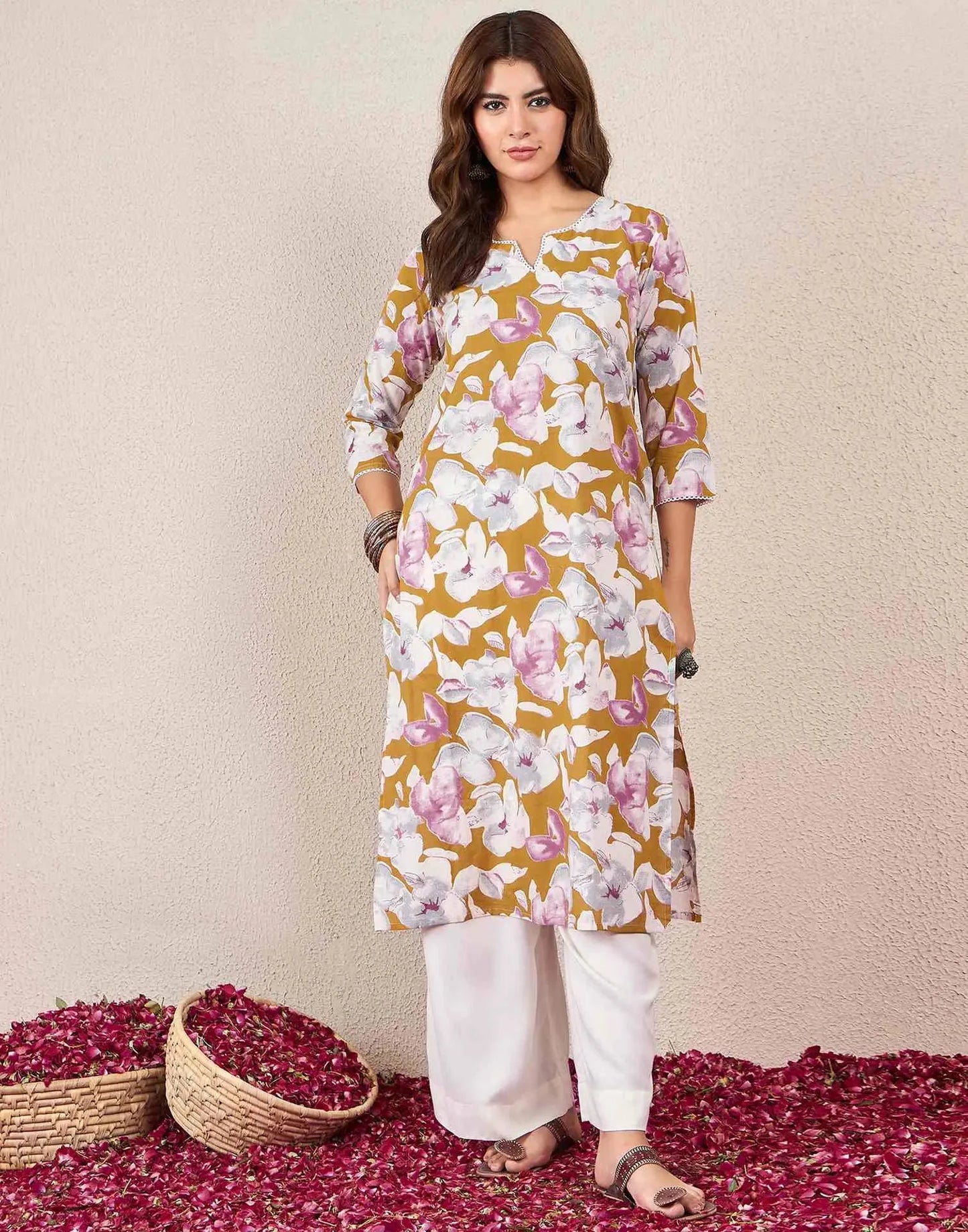Cotton Printed Straight Round Neck Kurti