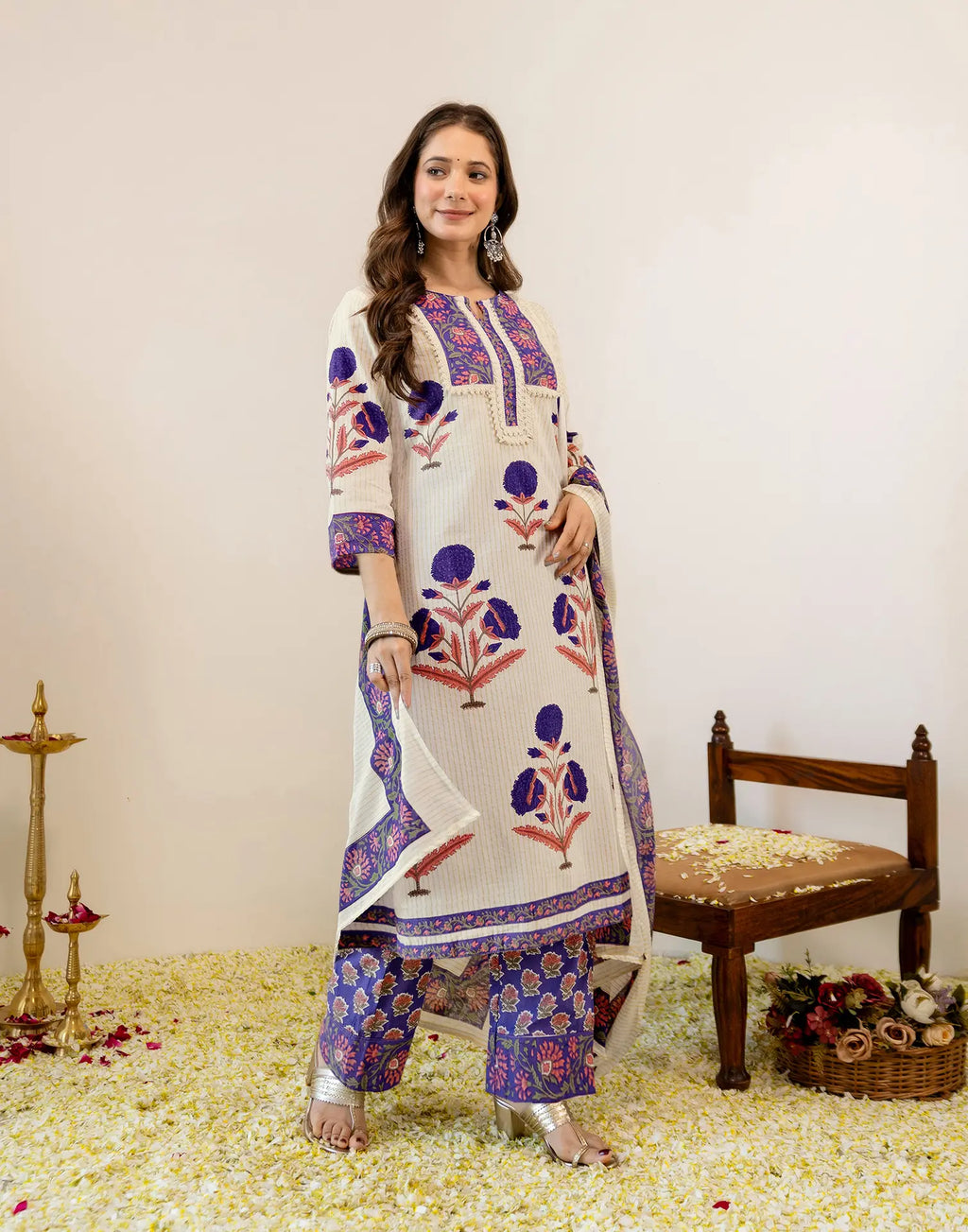 Viscose Rayon Printed A-Line 3 Piece Kurta Set
