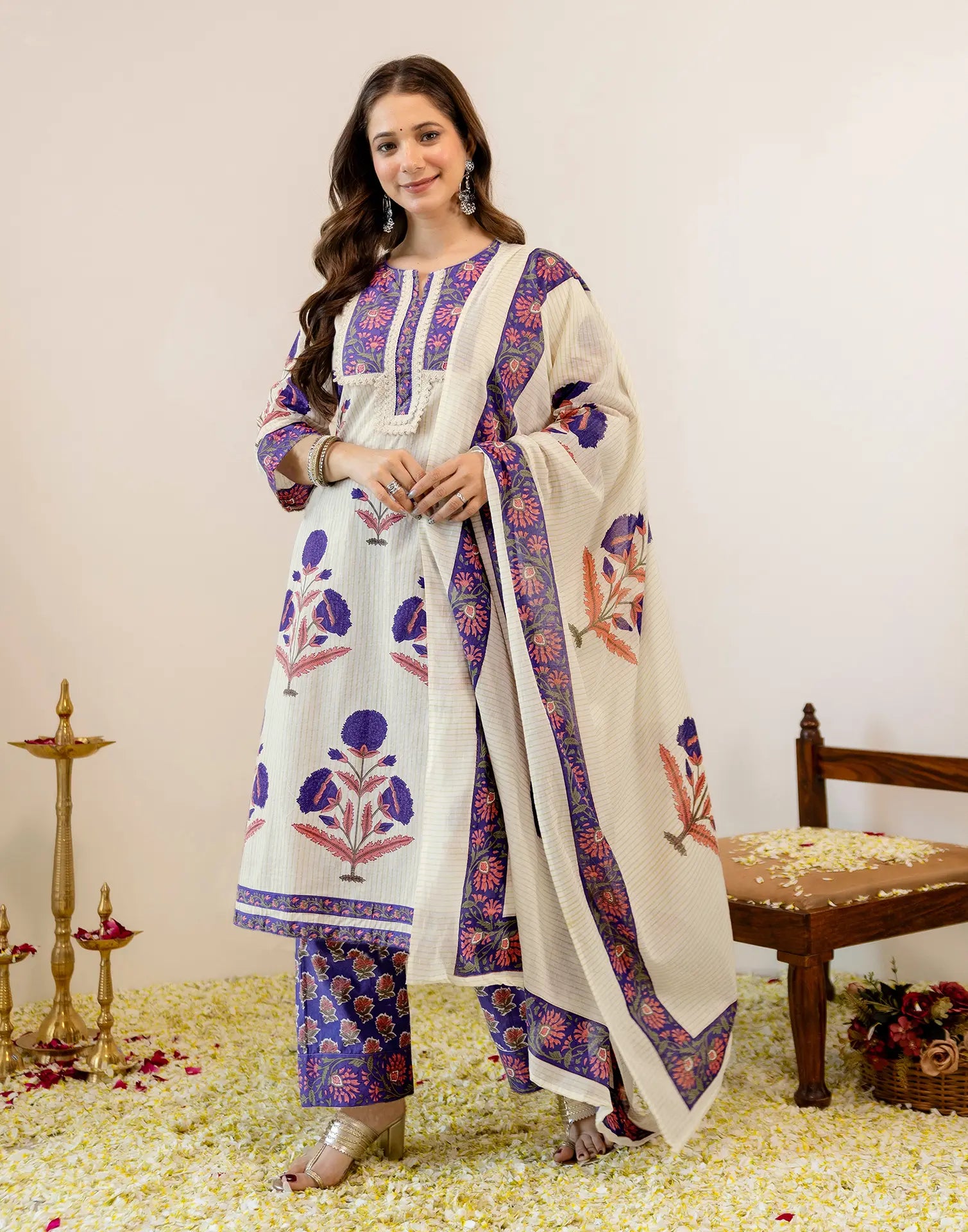 Viscose Rayon Printed A-Line 3 Piece Kurta Set