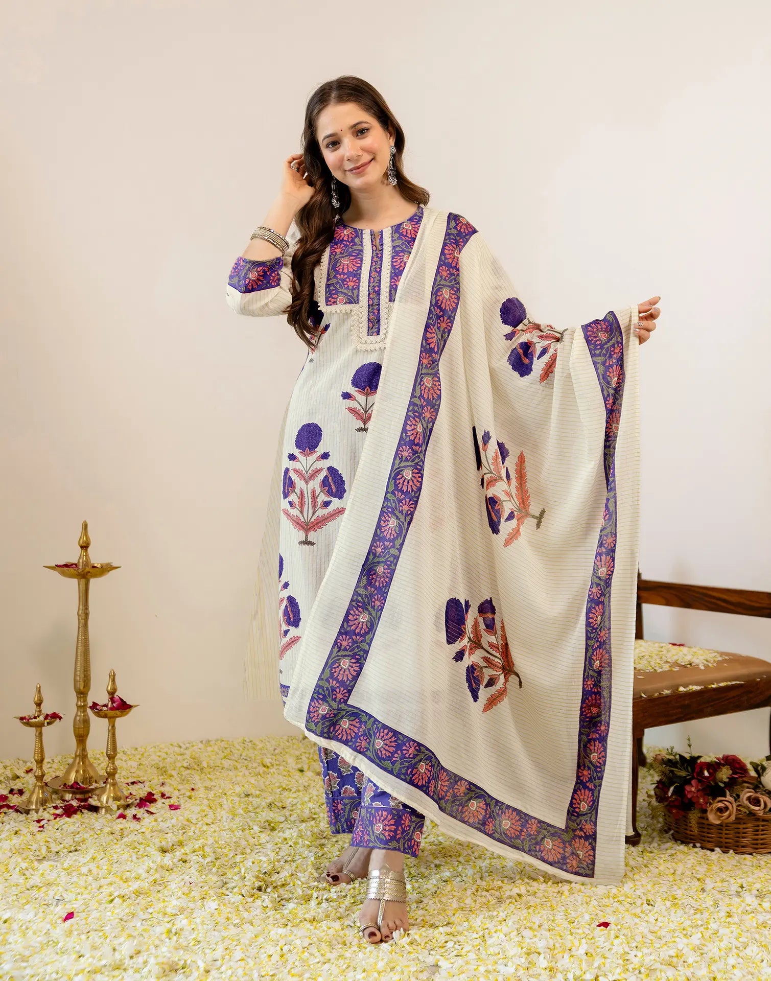 Viscose Rayon Printed A-Line 3 Piece Kurta Set