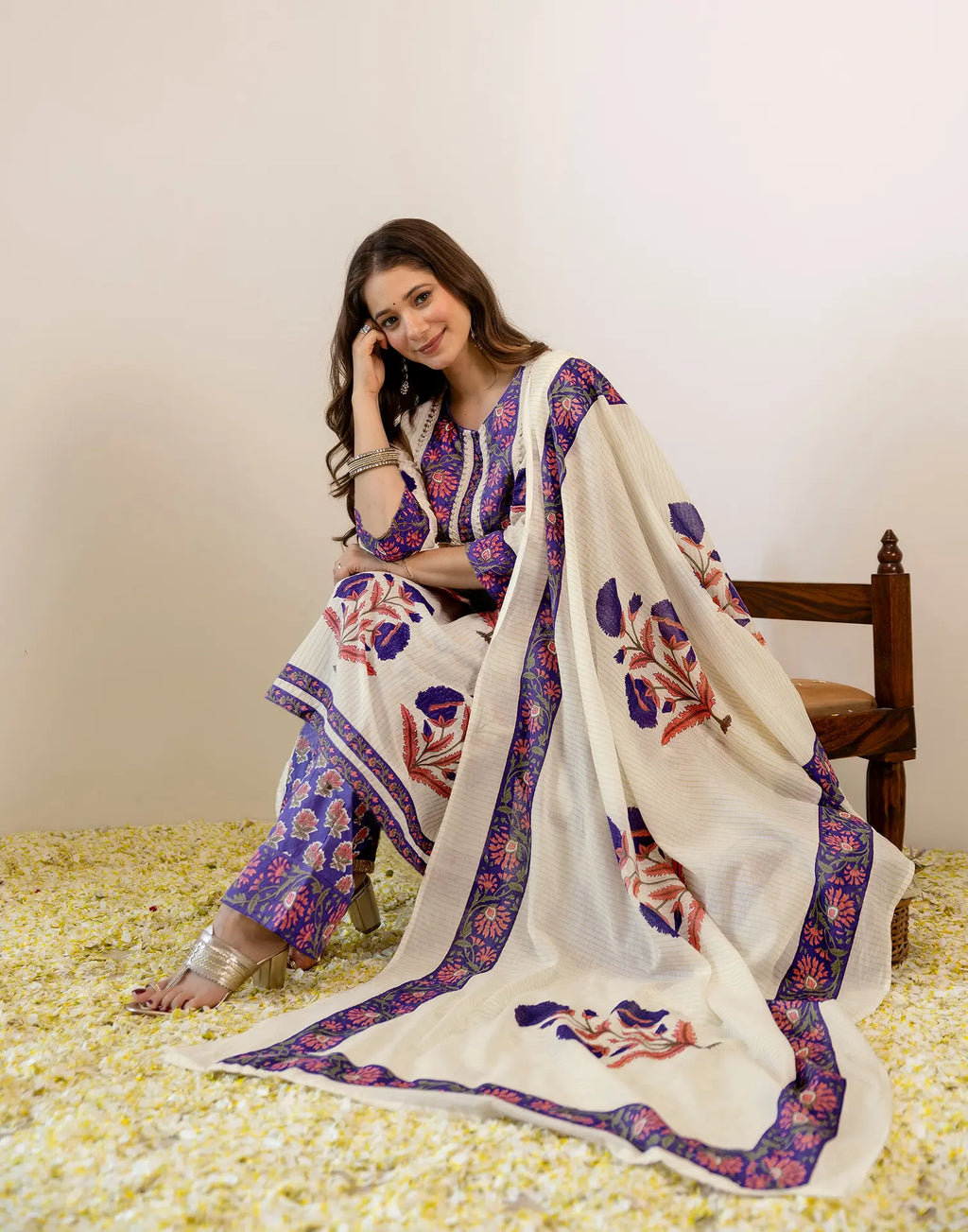 Viscose Rayon Printed A-Line 3 Piece Kurta Set