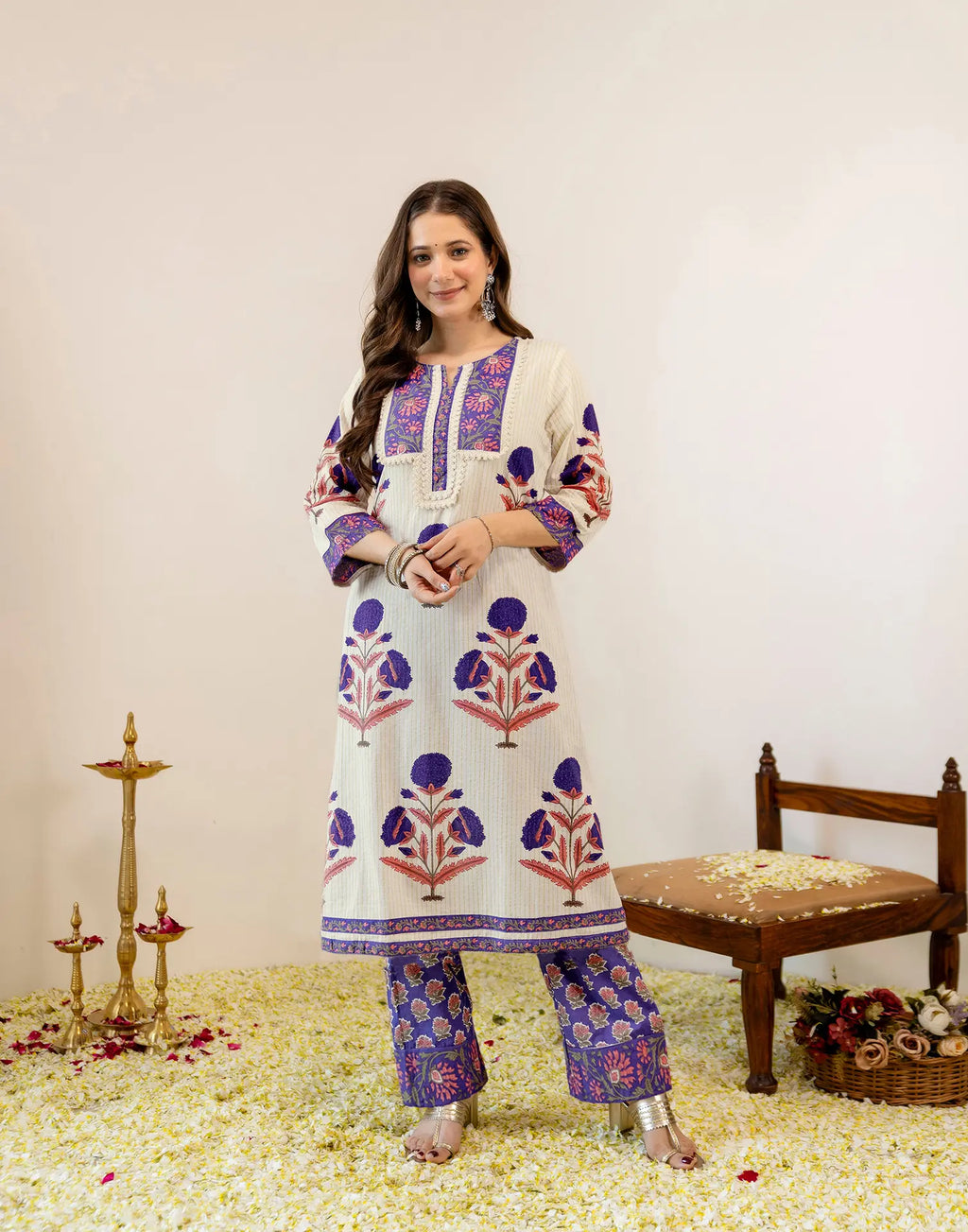 Viscose Rayon Printed A-Line 3 Piece Kurta Set