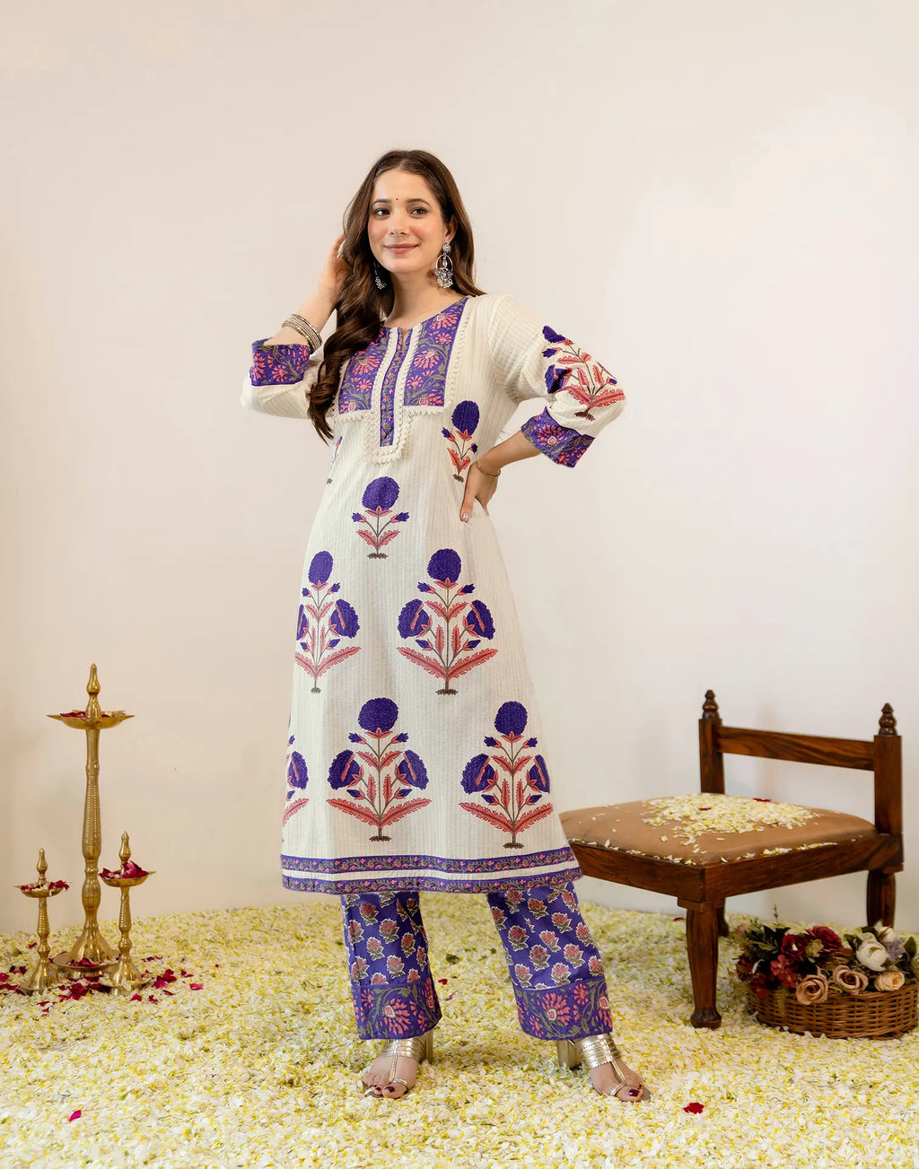 Viscose Rayon Printed A-Line 3 Piece Kurta Set