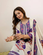 Viscose Rayon Printed A-Line 3 Piece Kurta Set