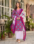 Multy V-Neck Embroidered Schifli Digital Printed Straight 3 Piece Kurta Set with Dupatta