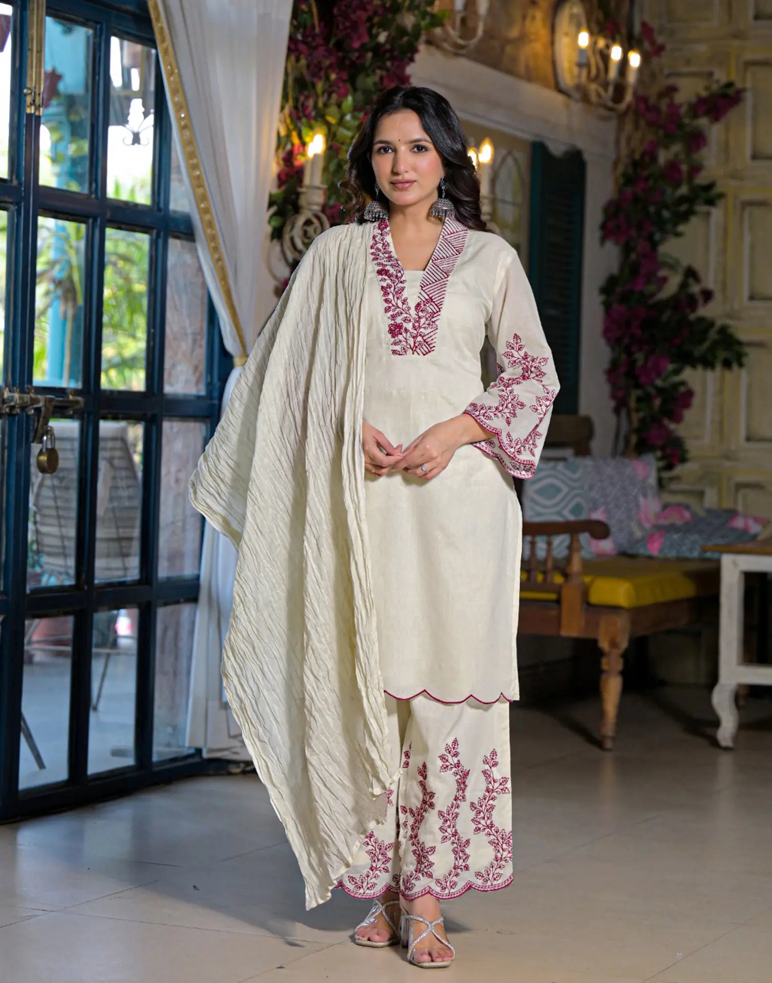 Cotton Flex Embroidered Straight 3 Piece Kurta Set