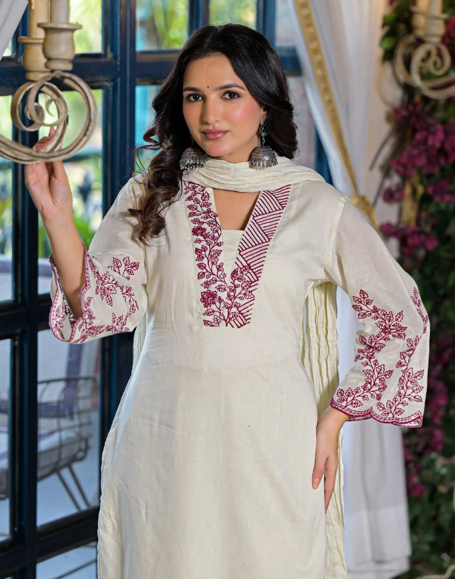 Cotton Flex Embroidered Straight 3 Piece Kurta Set