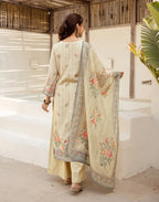 Shroud Beige Round Neck Digital Printed Straight 3 Piece Kurta Set with Dupatta