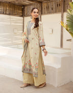 Shroud Beige Round Neck Digital Printed Straight 3 Piece Kurta Set with Dupatta