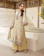 Shroud Beige Round Neck Digital Printed Straight 3 Piece Kurta Set with Dupatta