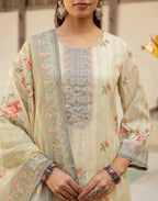 Shroud Beige Round Neck Digital Printed Straight 3 Piece Kurta Set with Dupatta