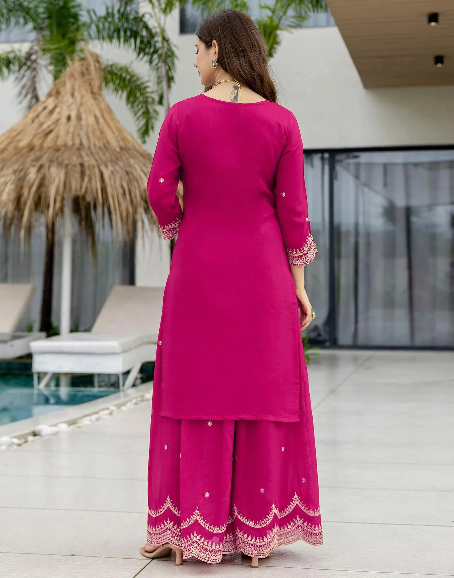 Silk Embroidered Straight Kurta with Pant & Dupatta