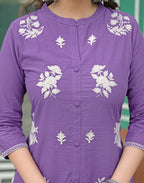 Amethyst Purple Mandarin Collar Embroidered Straight 3 Piece Kurta Set with Dupatta