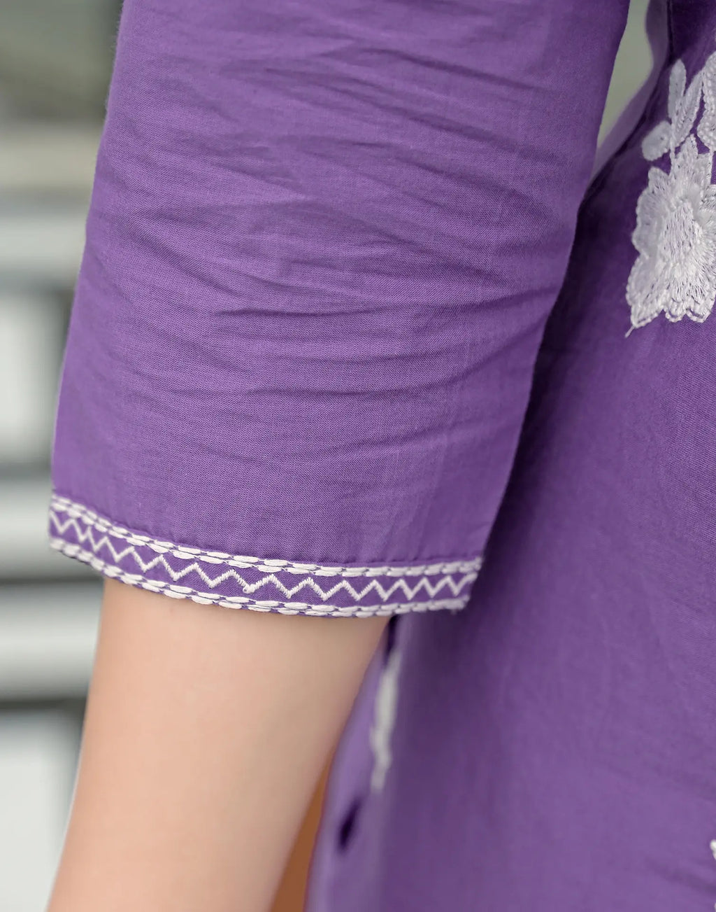 Amethyst Purple Mandarin Collar Embroidered Straight 3 Piece Kurta Set with Dupatta