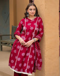 Saffron Red Keyhole Neck Bandhani Print Embroidered Mirror Work Lace Embroidery Straight 3 Piece Kurta Set with Dupatta