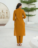 Tangerine Orange Mandarin Collar Embroidered Straight 3 Piece Kurta Set with Dupatta