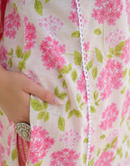 Bone White V-Neck Embroidered Printed Straight 3 Piece Kurta Set with Dupatta