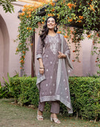 Skylee Cotton Woven Straight 3 Piece Kurta Set For Woman