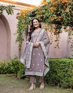 Skylee Cotton Woven Straight 3 Piece Kurta Set For Woman