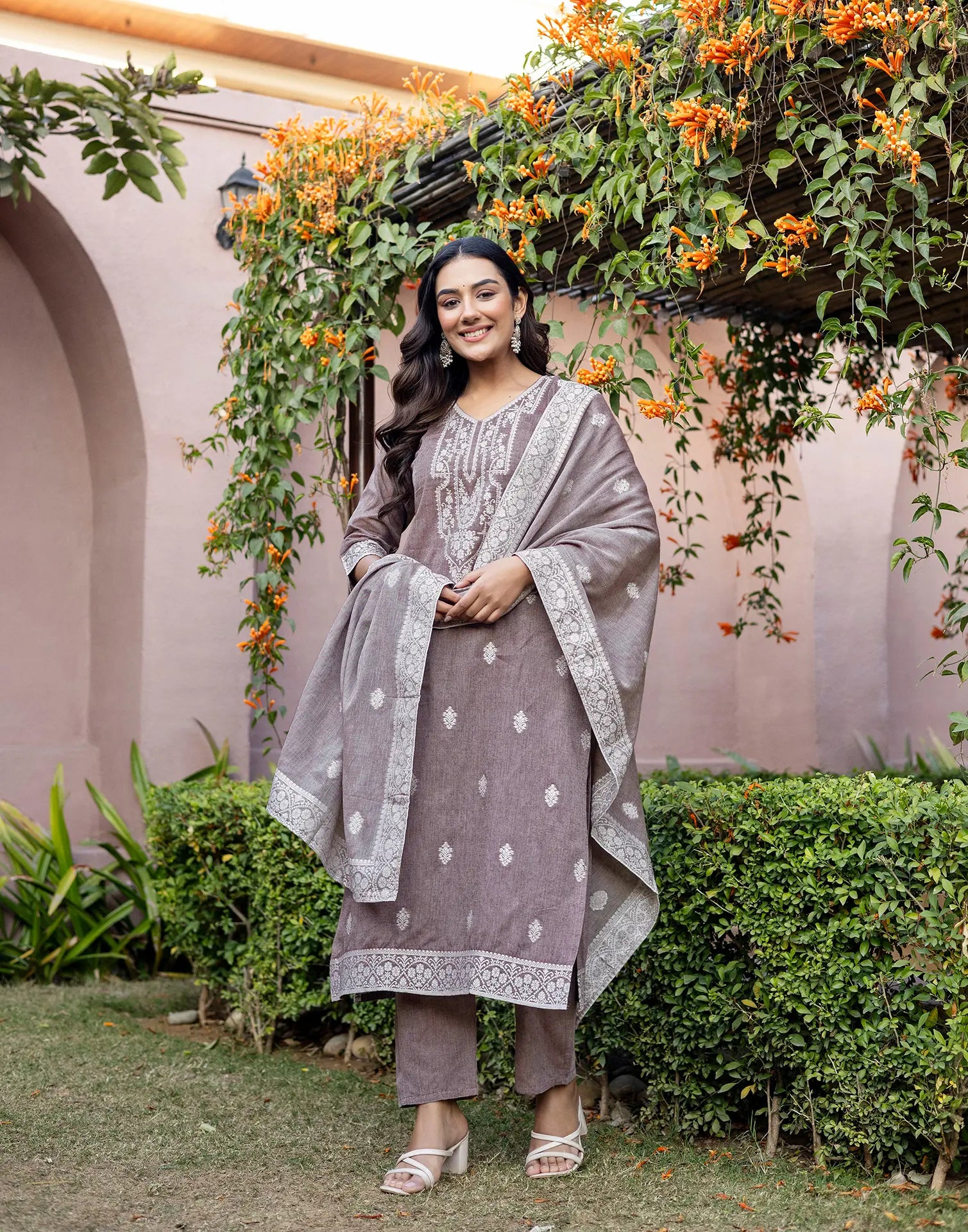Skylee Cotton Woven Straight 3 Piece Kurta Set For Woman