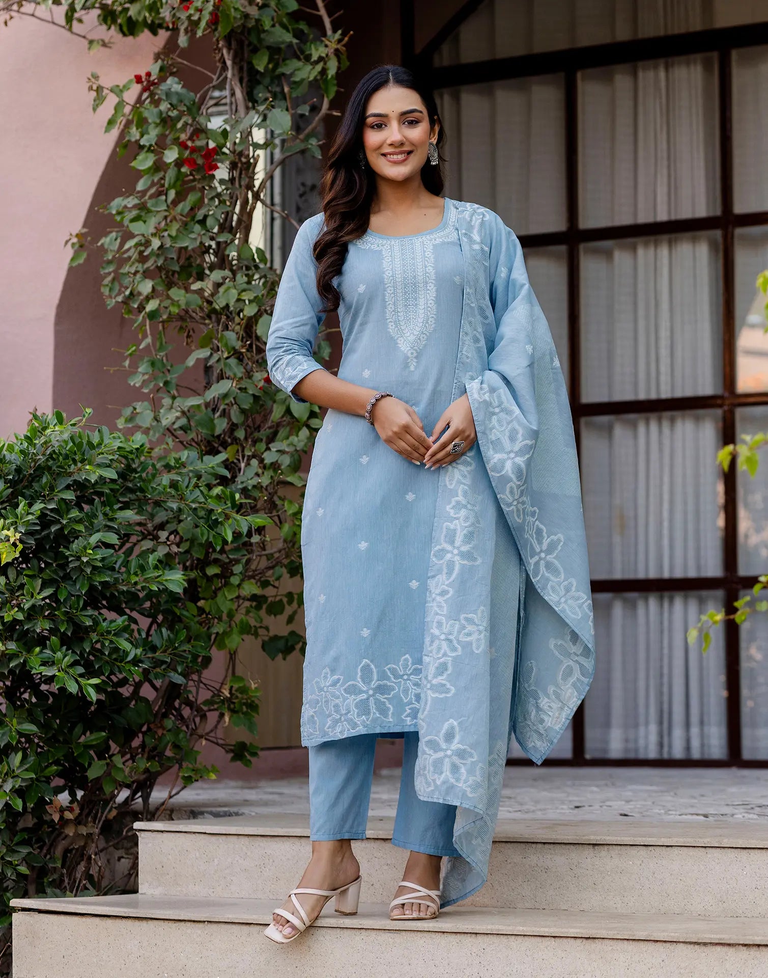 Skylee Cotton Woven Straight 3 Piece Kurta Set For Woman