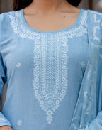 Skylee Cotton Woven Straight 3 Piece Kurta Set For Woman