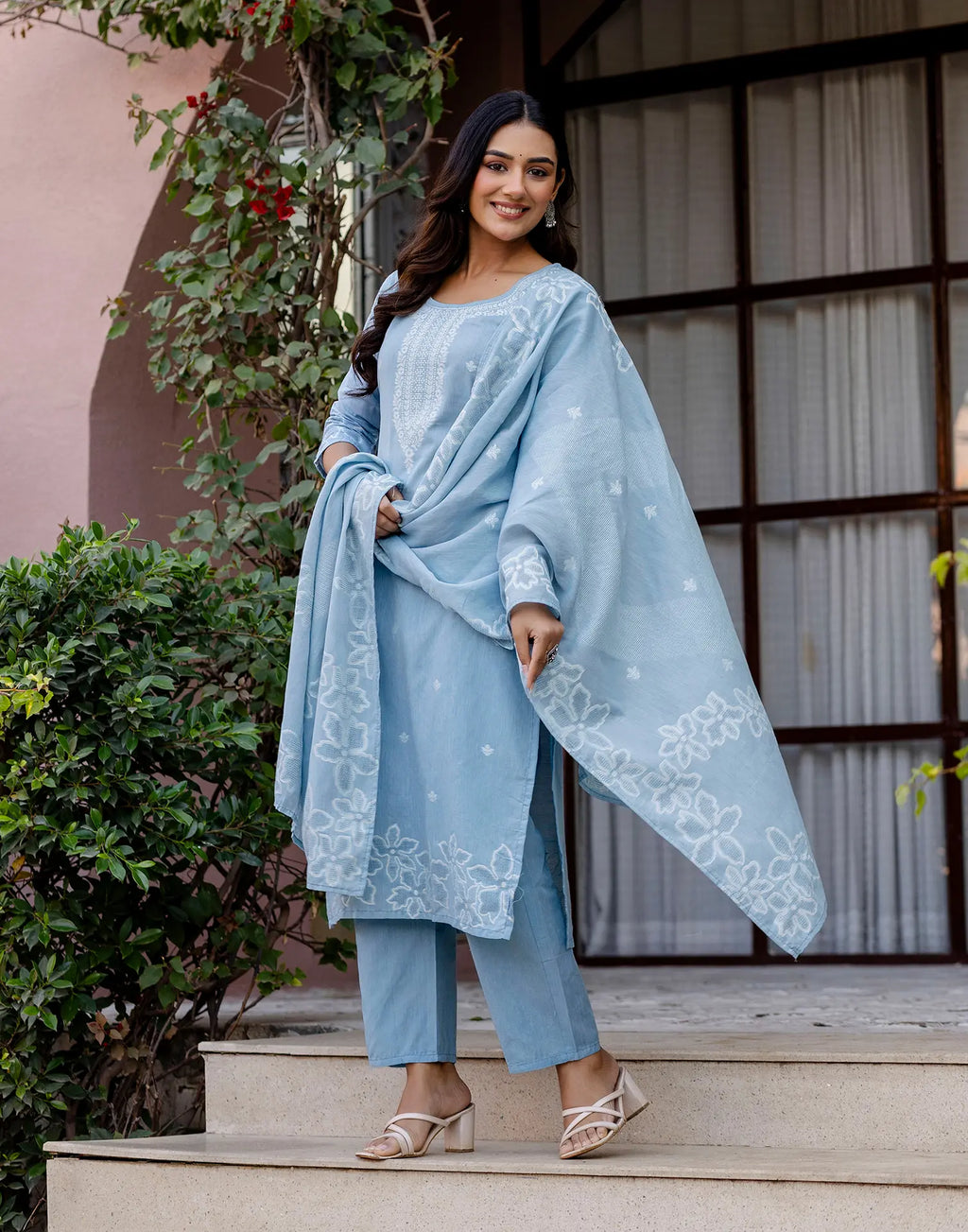 Skylee Cotton Woven Straight 3 Piece Kurta Set For Woman
