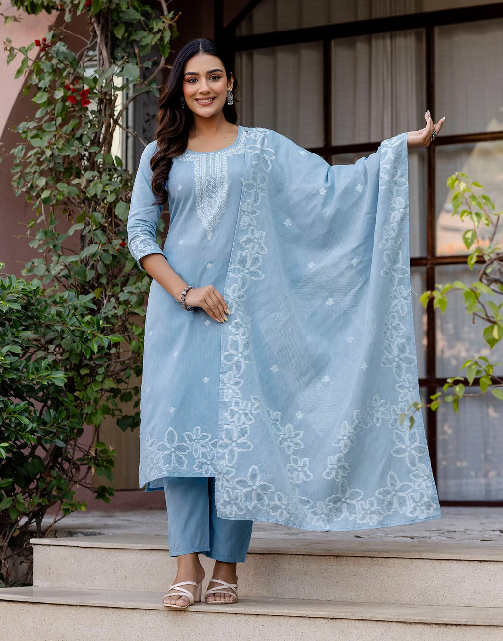 Skylee Cotton Woven Straight 3 Piece Kurta Set For Woman