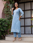Skylee Cotton Woven Straight 3 Piece Kurta Set For Woman